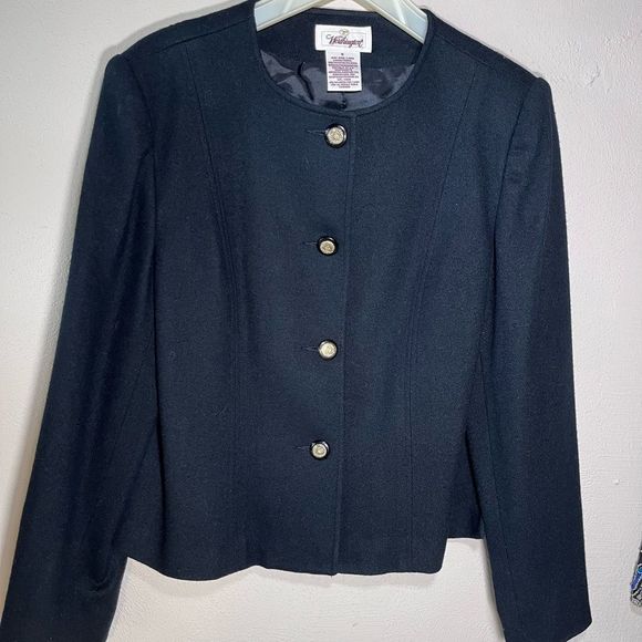 Worthington 100%Wool womens Classic Blazer 4 fancy buttons Black Sz 16 - Picture 1 of 6